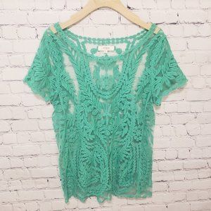 Um Gee Green Crochet Top Sz M/L